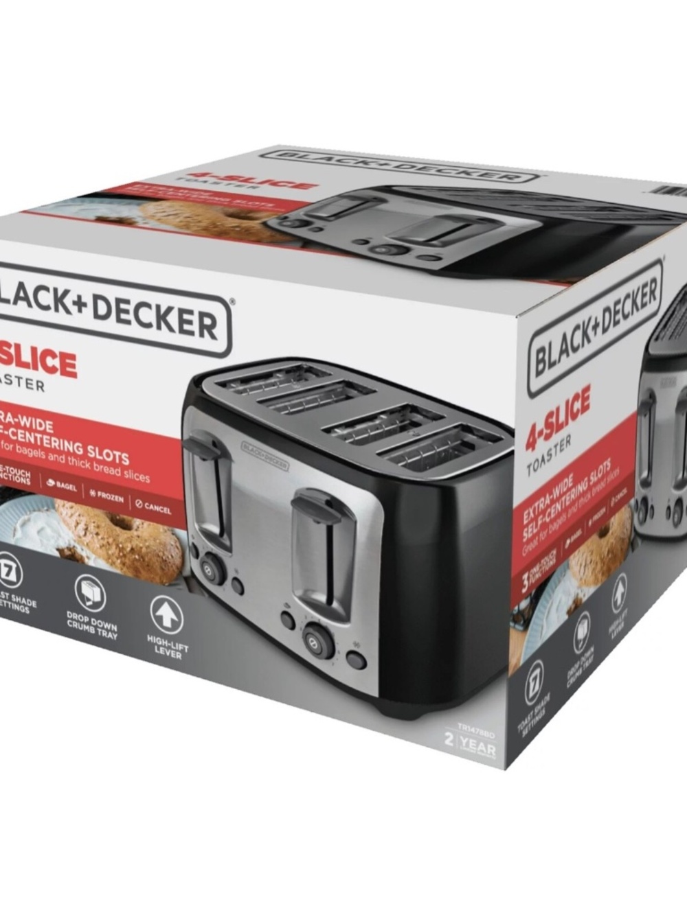 BLACK+DECKER 4-Slice Toaster with Extra-Wide Slots, Black/Silver
